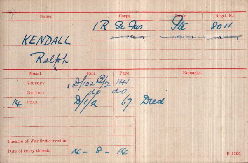 WWI Medal Rolls Index Card